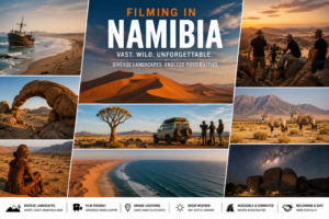 Production Company Namibia — filming locations montage (Namib dunes, Skeleton Coast, Etosha, quiver trees) by African Fixer